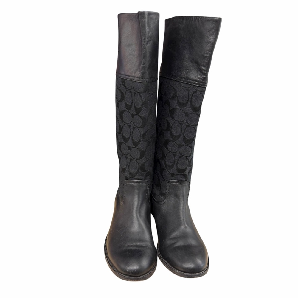 Coach Signature Black Leather Over the Knee Boots